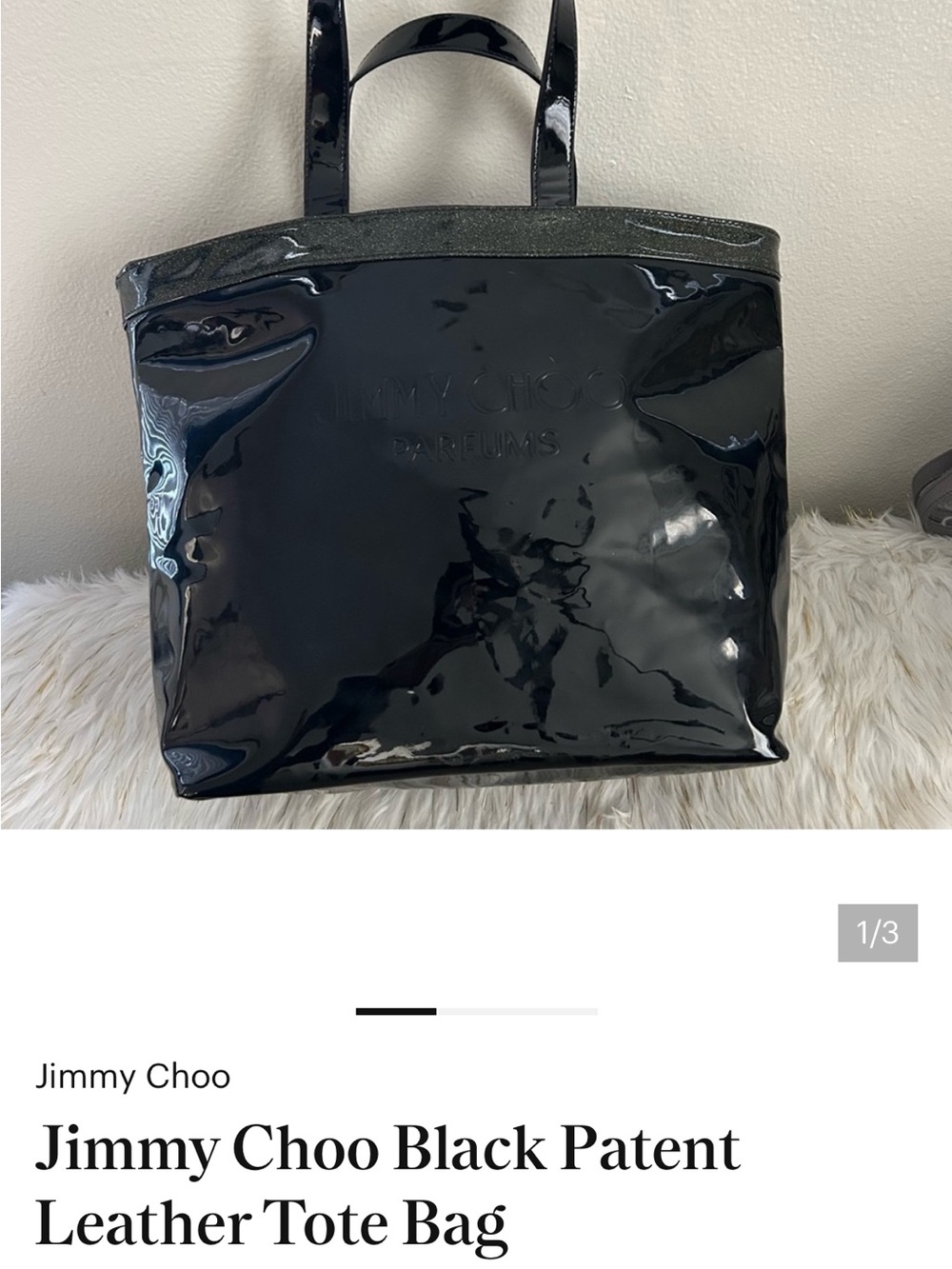 Jimmy Choo Black Patent Leather Tote with Glossy Finish ,EUC